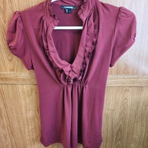 My Michelle Women's Deep Red Ruffle Blouse